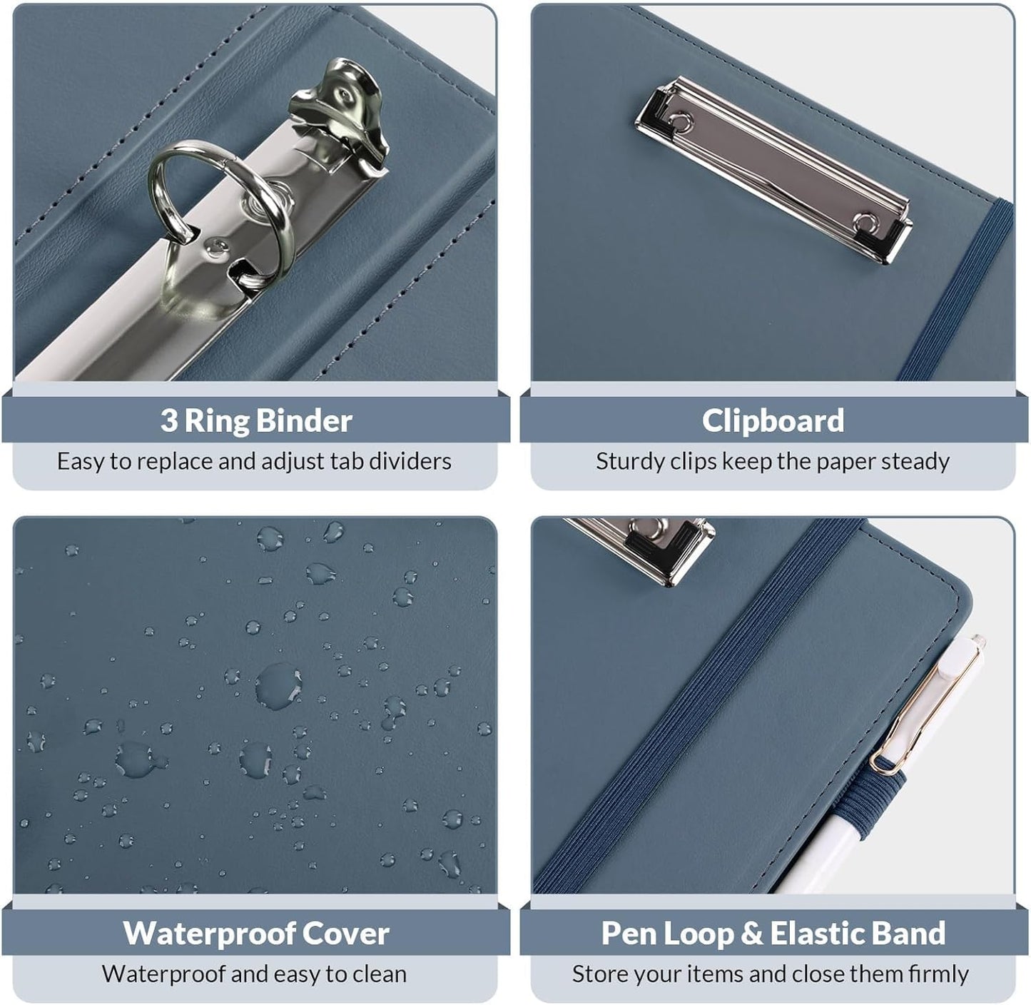 SKYDUE 3 Ring Binder with Clipboard,1 Inch Binder, 13.2" × 10.2" PU Clipboard Binder with Notepad & 5 Dividers with 5 Pockets, Labels, Clipboard Folder Great for School Office(Fit Letter Sized Paper)