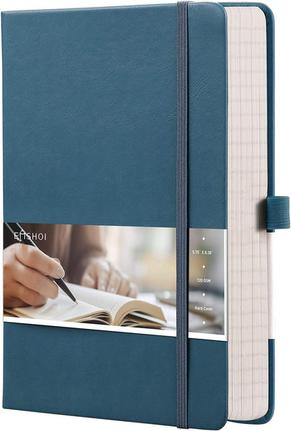 EMSHOI Graph Paper Notebook - 256 Pages A5 Graph Notebook/Journal, Hard Cover, 120gsm Thick Paper, Smooth PU Leather, Inner Pocket, 5.75'' × 8.38''-Black