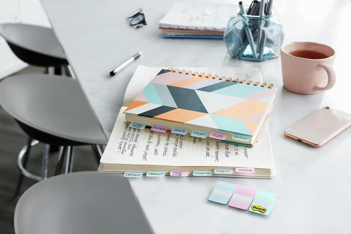 Post-it® Pastel Color Tabs, Gradient Blue, Pink, Clear, 36 Tabs/Pack