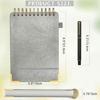 A5 Top Spiral Notebook, Large Leather Hardcover Top Bound Steno Pads, 240 Pages 100 gsm Thick Lined Paper Left Handed Notebook Journal for Work, School, Meeting Writing - Brown, 5.9" x 8.5"