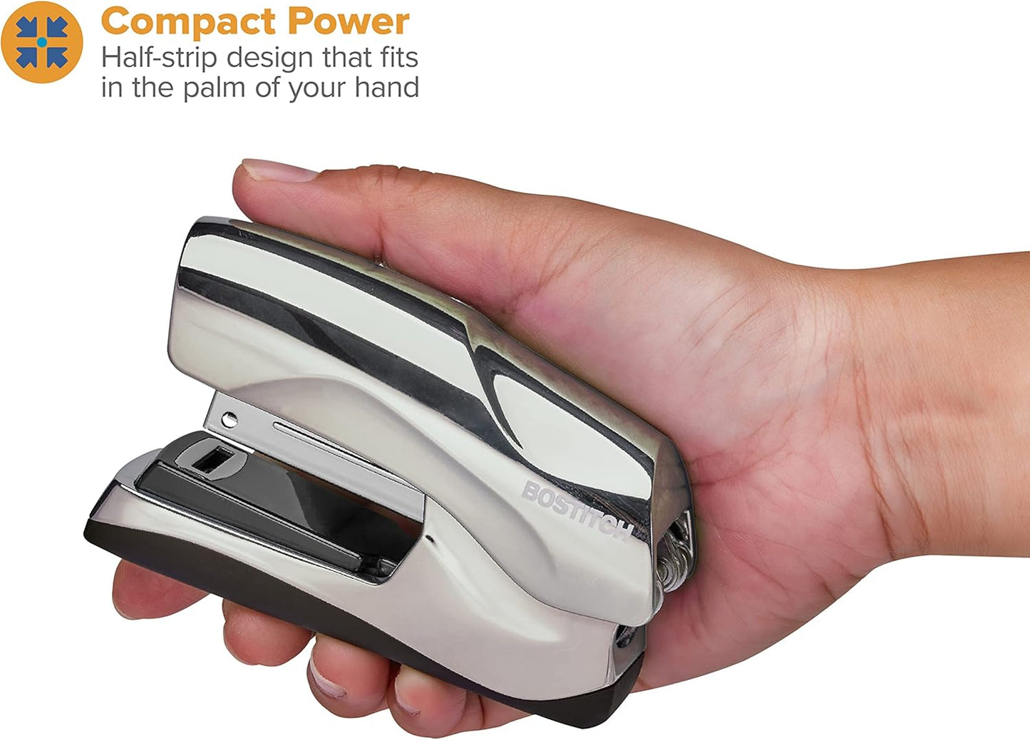 Bostitch Office Heavy Duty Stapler, 40 Sheet Capacity, No Jam, Half Strip, Fits into the Palm of Your Hand, For Classroom, Office or Desk, Black