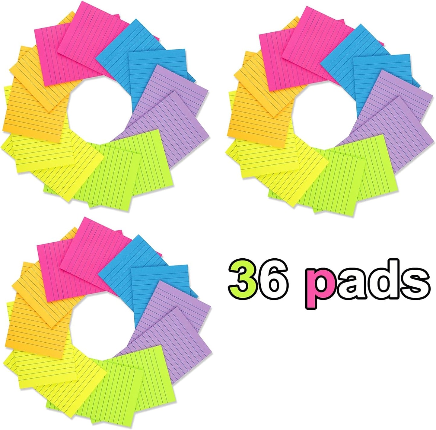 (12 Pack) Lined Sticky Notes 4x6 in,Large Notepads with Lines,Ruled Stickies Super Sticking Power,Office School Memo Note Pads Bright Colors,Post on Windows Doors,Recyclable,Easy to Write on