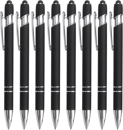 Bribobo 8 Pack Ballpoint Pen 2-in-1 Stylus Retractable Ballpoint Pen with Stylus tip, Metal Stylus Pen for Touch Screens, 1.0 mm Black Ink