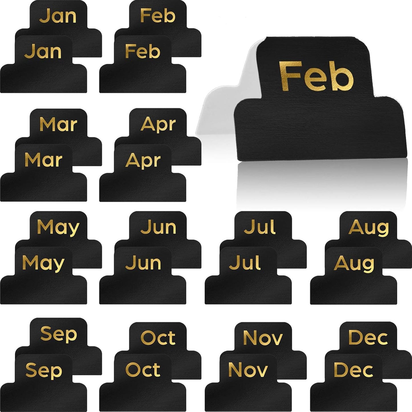 Outus 24 Pieces Monthly Adhesive Tabs for Planner - Designer Accessories Monthly Tabs Stickers Decorative for Office Planners Organizations Sturdy Notebook Planners Journal(Black)