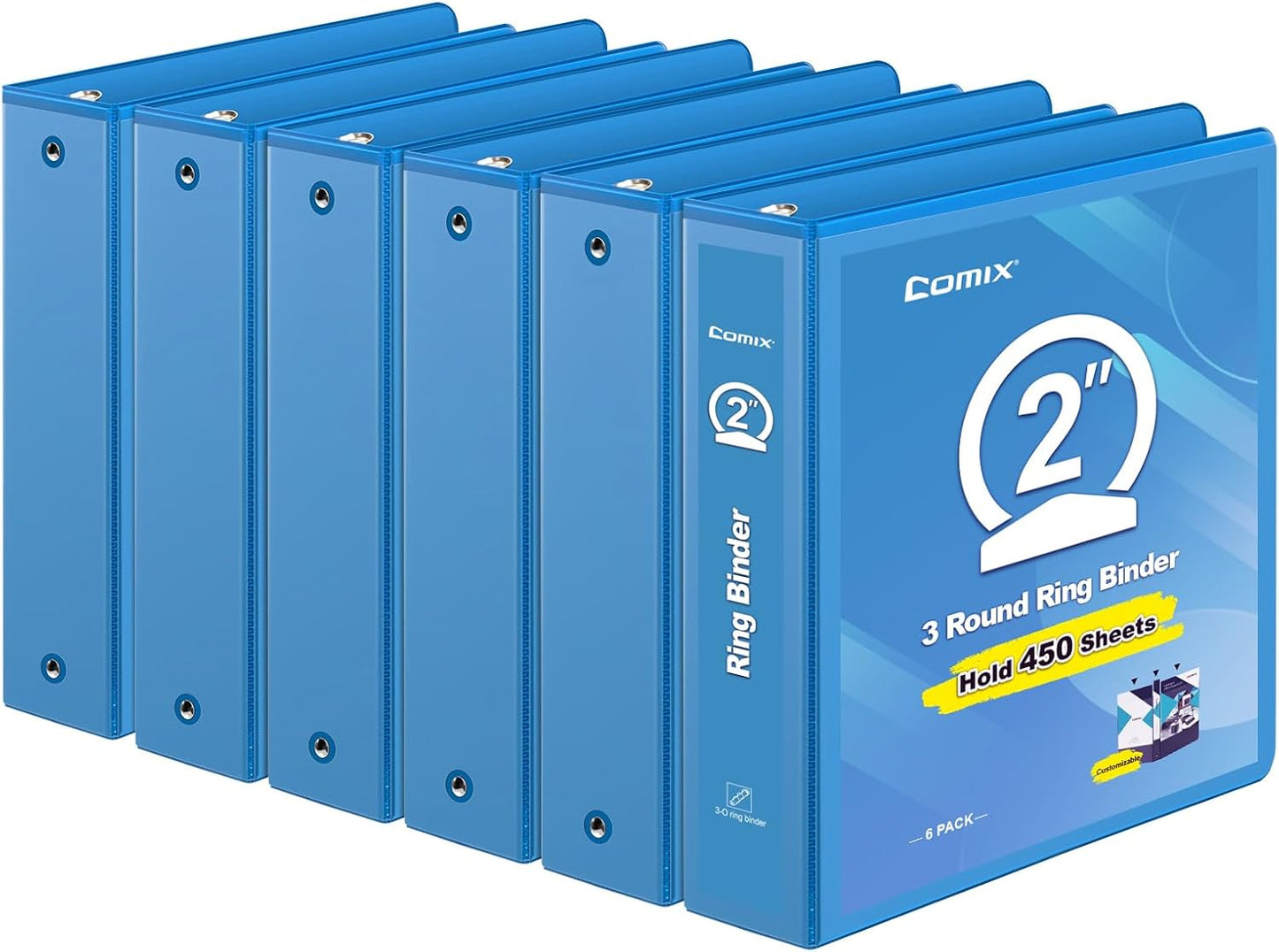 COMIX 3 Ring Binder 2 inch with Clear View Cover, 2" View Binder Holds 450 Sheets of US Letter Size Paper, 6 Pack (Green)