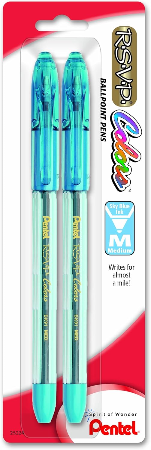 Pentel R.S.V.P. Colors Ballpoint Pen, 1.0mm, Medium Line, Violet Ink, 5 Pack (BK91CRBP5V), Black