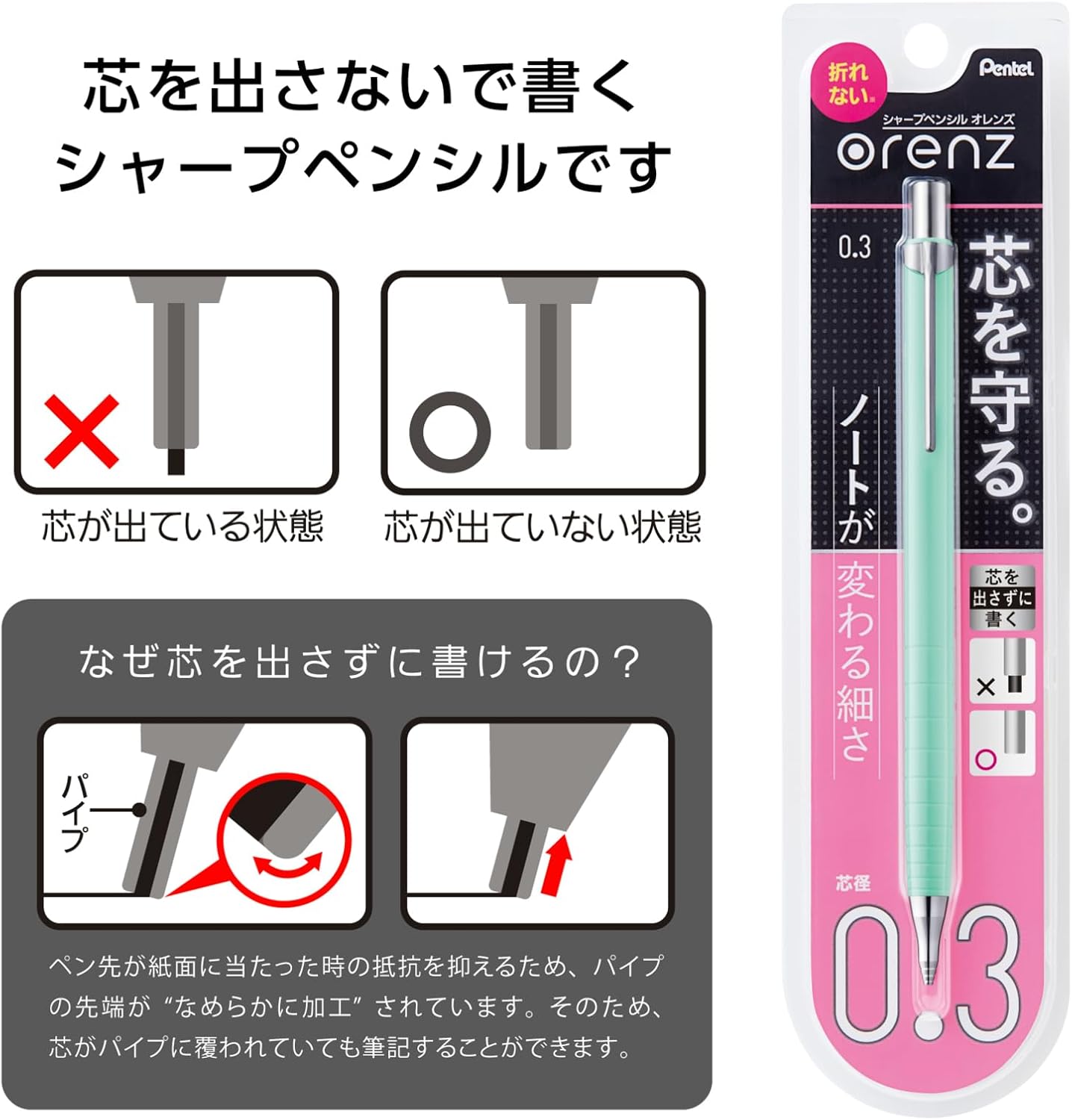 Pentel Core Not Break Mechanical Pencil, Peach Pink (XPP505-GP)