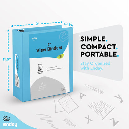 3 Inch Binder 3 Ring Binders Green, Slant D-Ring 3” Clear View Cover with 2 Inside Pockets, Heavy Duty Colored School Supplies Office and Home Binders – By Enday