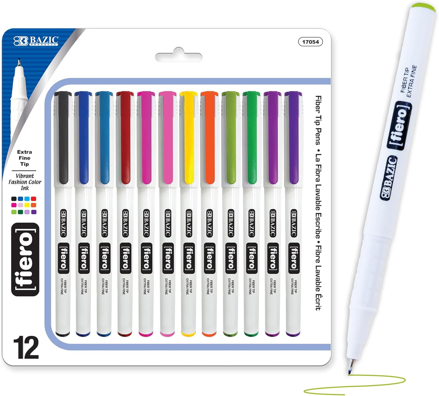 BAZIC Products Fiero Fiber Tip Pen, Fineliner Pens 0.4mm Blue Color Extra Fine Point, Writing Drawing for Graphic Office School (4/Pack), 1-Pack