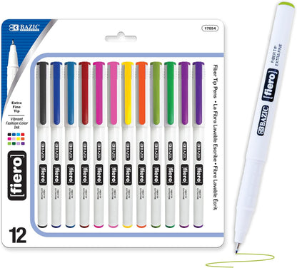 BAZIC Products Fiero Fiber Tip Pen, Fineliner Pens 0.4mm Blue Color Extra Fine Point, Writing Drawing for Graphic Office School (4/Pack), 1-Pack