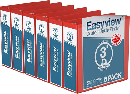 Easyview Premium 3-Ring Binders with Clear-View Covers and Round Rings, Binders for School or Office, 1 Inch, Pack of 6, Navy Blue
