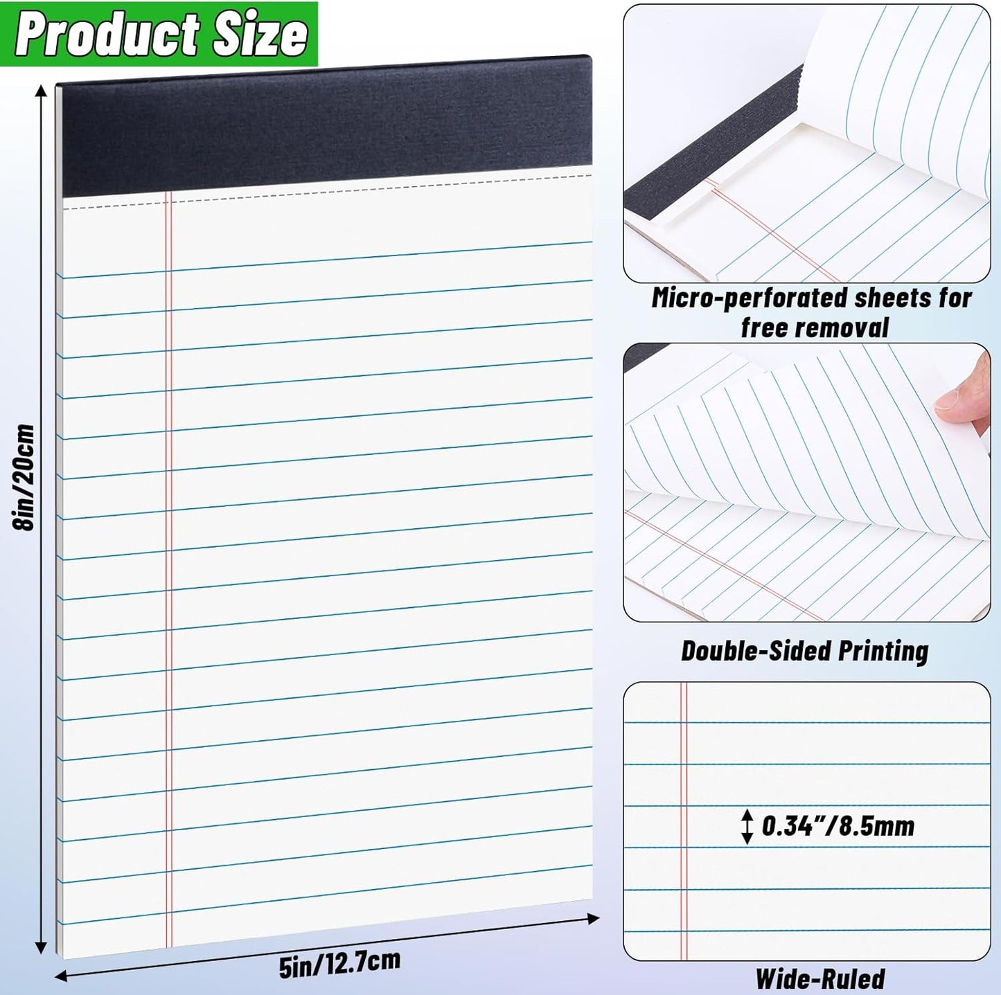 36 Pack Legal Pads Bulk, 5x8 Inch Rainbow Notepad, Note Pads Wide Ruled Perforated Memo Pad for Work Study Daily Note Taking List, Lined Writing Pads Memo Refills Notepads for Office Home School