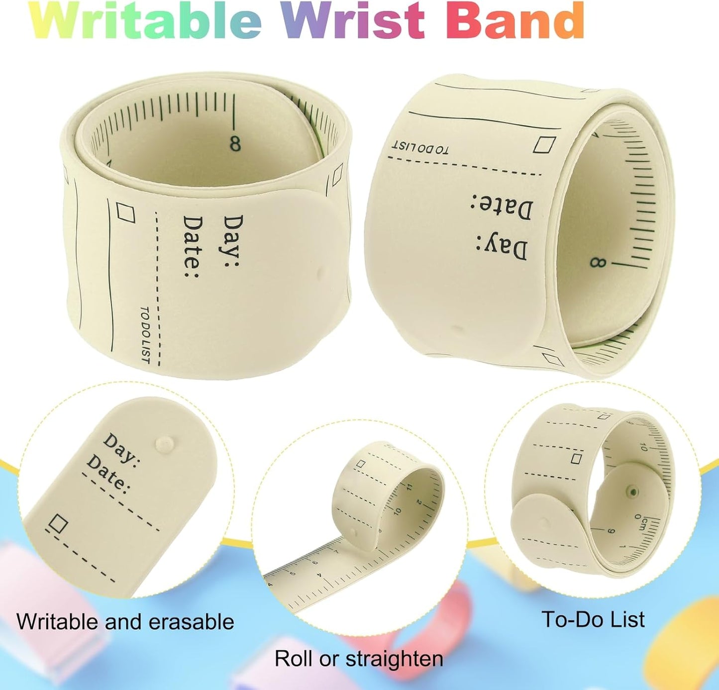 uxcell 2Pcs Writable Wrist Band, 9.45" x 1.18" Waterproof Slap Bracelet Reusable Writable Erasable to Do List Silicone Memo Wrist Bands for Planner Reminder (White)