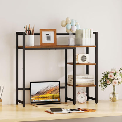 Snughome Desk Shelf, 38.6" Desktop Organizer Shelf, Desk Hutch for Computer Monitor, 4 Tier Desk Display Rack, Wood Desktop Bookshelf Storage Rack for Home Office Dorm, Rustic Brown | Desk Hutch, Computer Monitor, Desktop Display Rack, Home Office Dorm