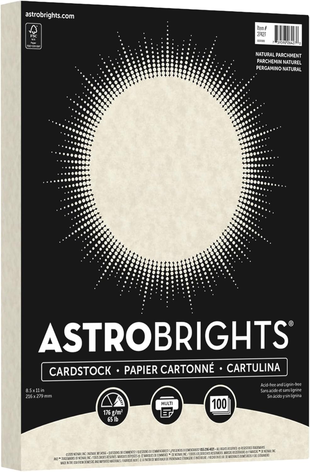 Astrobrights Specialty Parchment Cardstock, 8.5" x 11", 65 lb/176 gsm, Natural (Ivory), 100 Sheets (27427-01)
