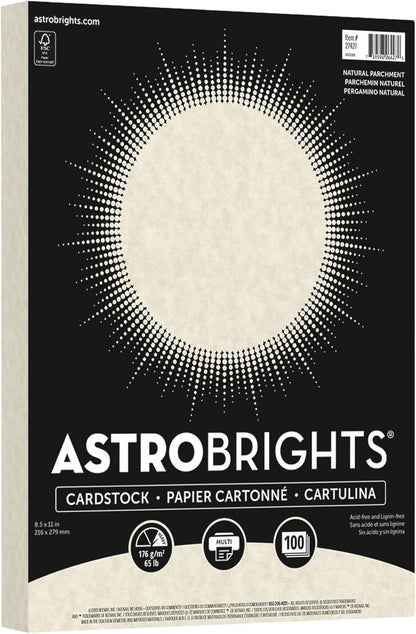 Astrobrights Specialty Parchment Cardstock, 8.5" x 11", 65 lb/176 gsm, Natural (Ivory), 100 Sheets (27427-01)