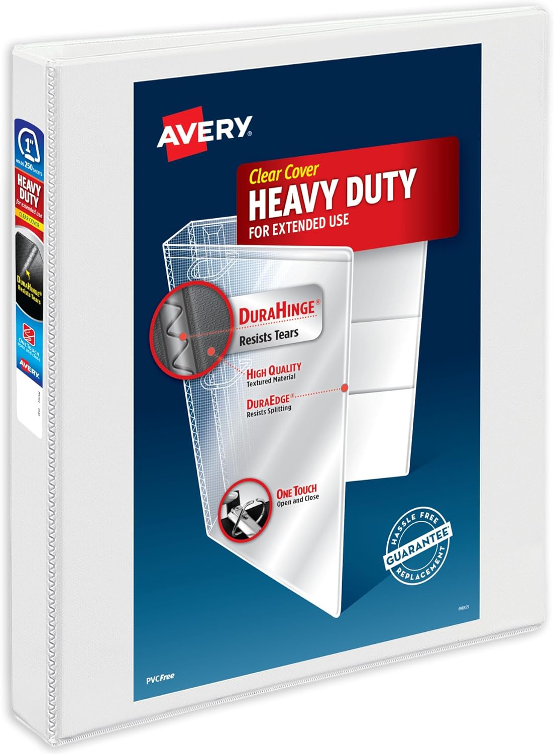 Avery Heavy-Duty View 3 Ring Binder, 2 Inch One Touch Slant Rings, 530-Sheet Capacity, DuraHinge, 2.8 Inch Wide Spine, Customizable Clear Cover and Spine, 1 White Binder (79792)