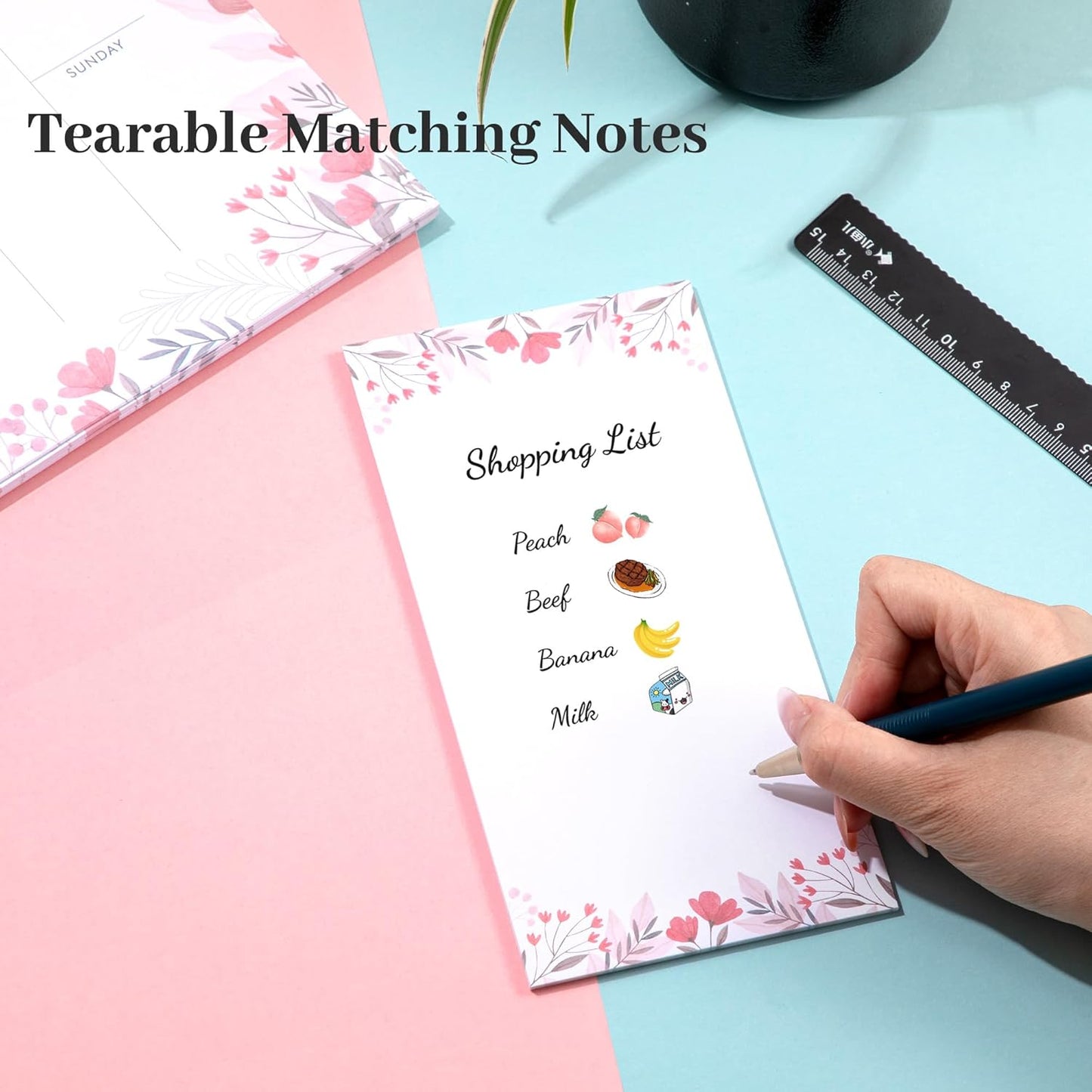 Weekly Planner Notepad Tear Off Set of 2 Weekly Calendar Pad 52 Undated To Do List Notepad Sheets Desk Planner Planning Pads Productivity Tracker for Work Goals Notes Schedule Ideas, Floral Blue