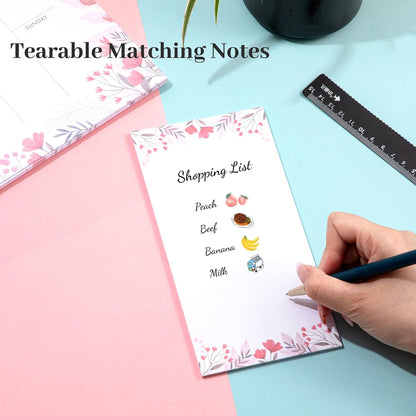 Weekly Planner Notepad Tear Off Set of 2 Weekly Calendar Pad 52 Undated To Do List Notepad Sheets Desk Planner Planning Pads Productivity Tracker for Work Goals Notes Schedule Ideas, Floral Blue