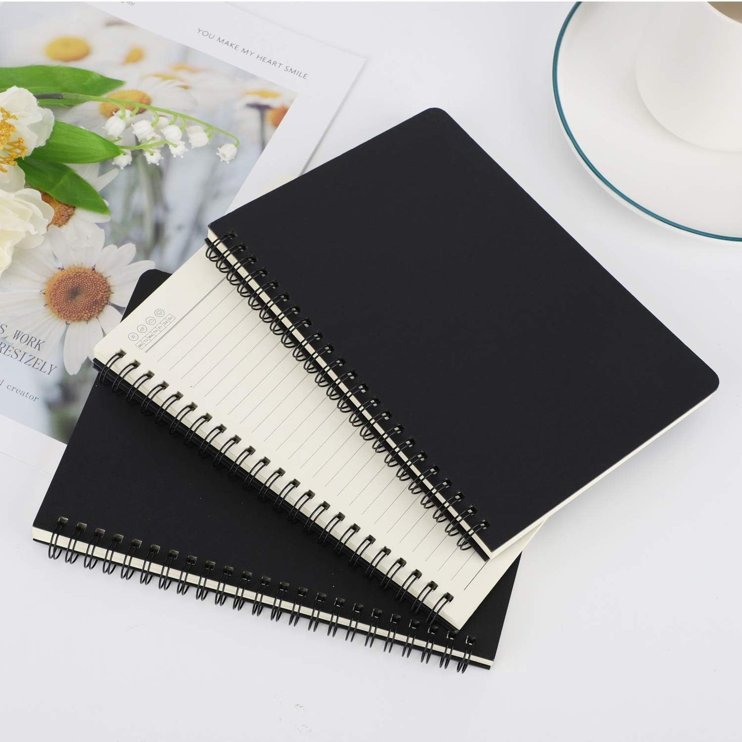 EUSOAR Spiral Notebook, A5 12packs 5.5"X8.3" 120 Pages Lined Travel Writing Notebooks Journal, Memo Notepad Sketchbook, Students College Office Business Subject Diary Ruled Book Journal-Black Cover