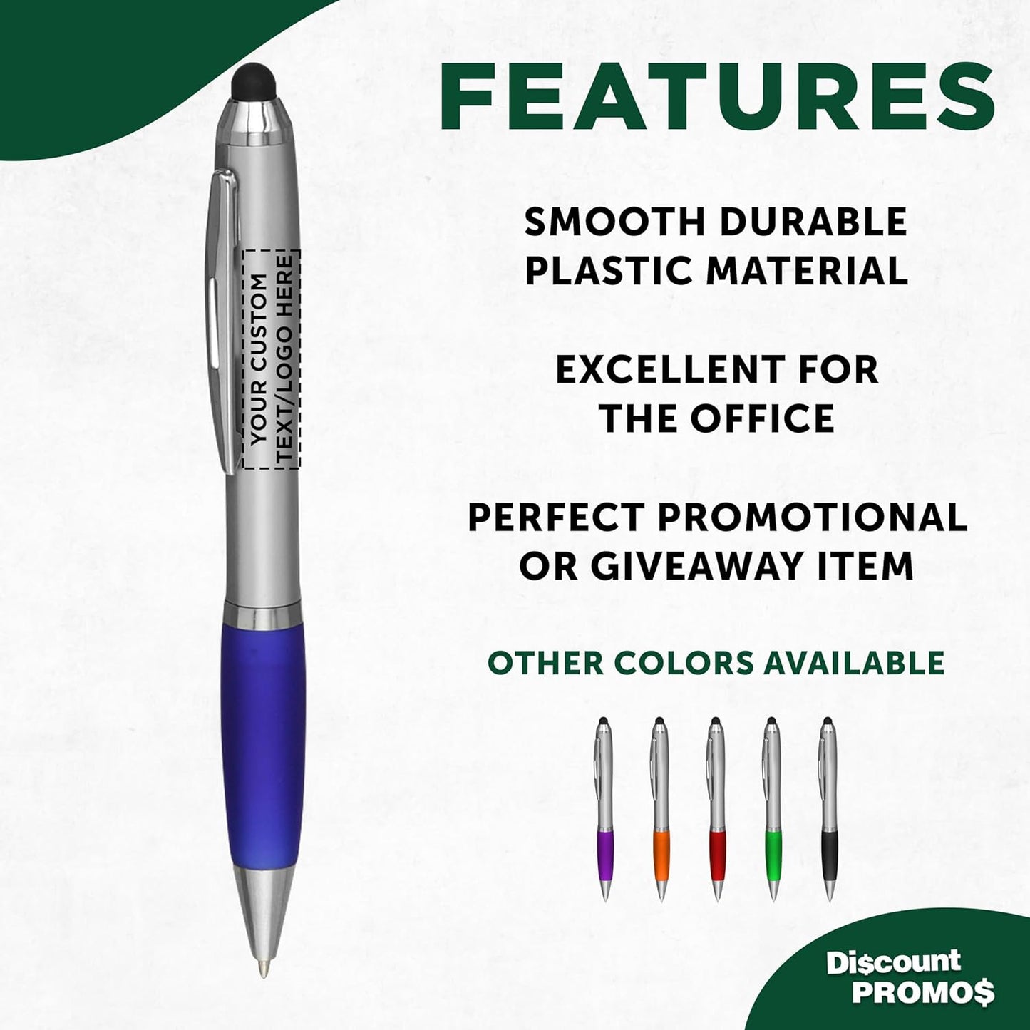DISCOUNT PROMOS Custom Stylus Ballpoint Pens Set of 10/50/100, Personalized Bulk Pack - Black Ink, Great for Office, School, Business, Tradeshows, Events - Purple