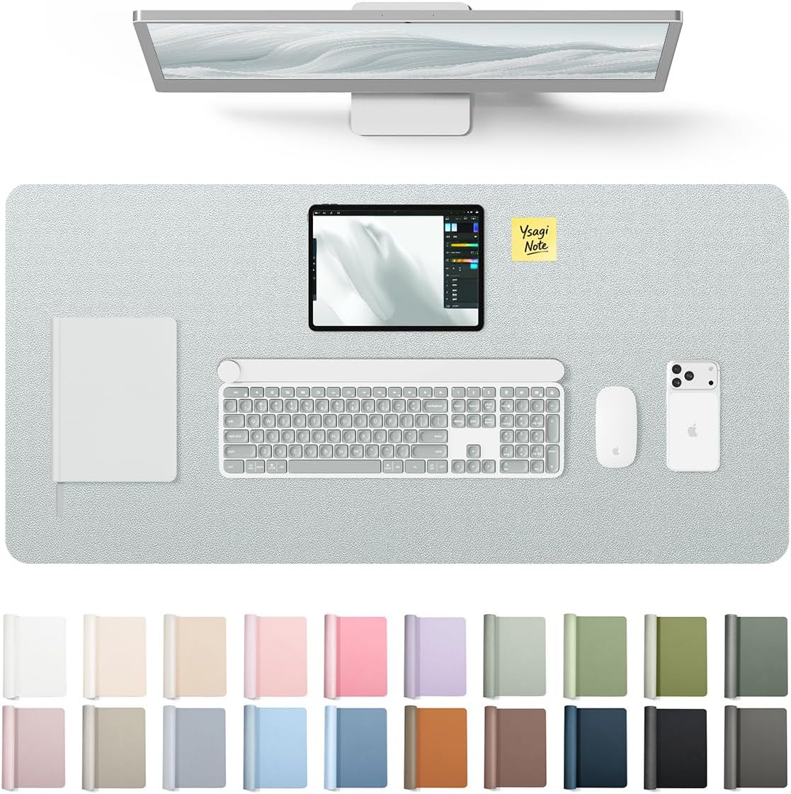 YSAGi Leather Office Desk Pad Protector, Large Mouse Pad, Non-Slip, PU Leather, Laptop Desk Blotter, Waterproof Writing Pad for Office and Home, Black, 23.6" x 13.8" - Colors A