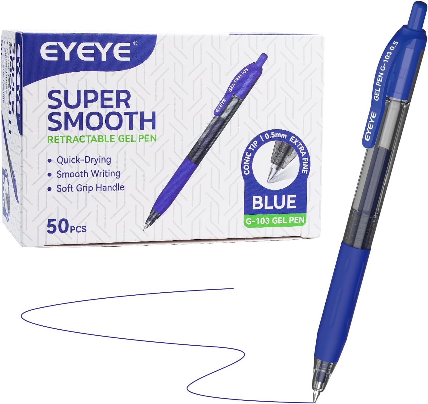 EYEYE G-103 Retractable Gel Pens Black 50 Pack, 0.5mm Extra Fine Point Ink Pen Quick Dry, Ballpoint Pen Fine Point Smooth Writing Pens for for Office School Supplies