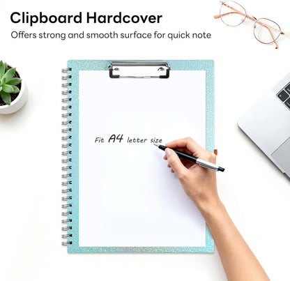 Glitter Clipboard Notebook with Storage for Letter Size, 8.5 x 11 Notepad Holder with 5 Folders and Dividers, Size 12.8X 9.7 in, Spiral Portfolio for Nursing Teacher School Supplies,.Teal