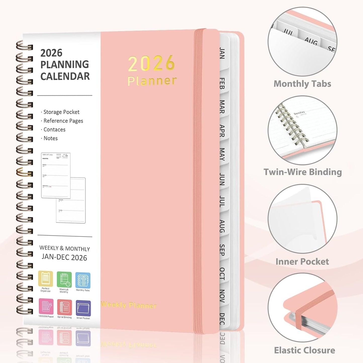 Planner 2026-2027, Weekly and Monthly Academic Year Calendar Planner, July 2026 - June 2027, Daily Agenda Book for Office School Supplies, A5(6.3'' x 8.5'')