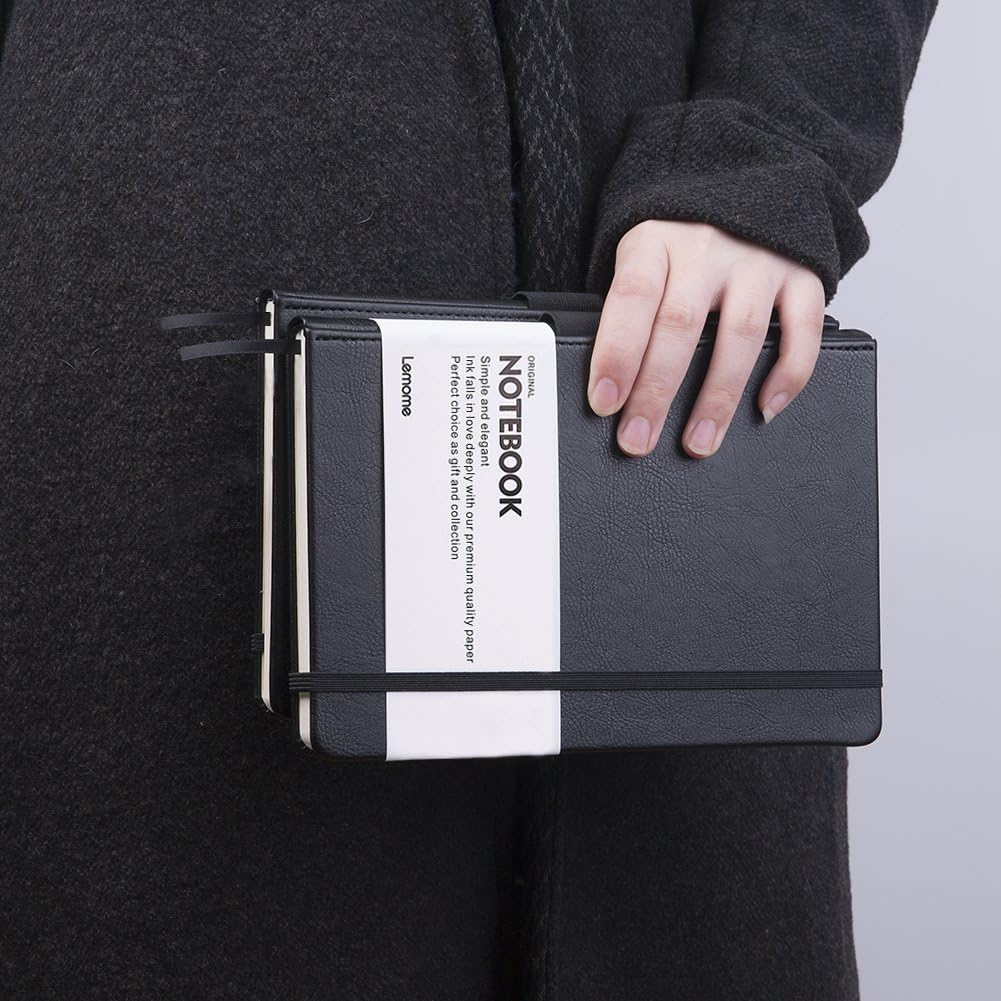 Lemome Thick Classic Notebook with Pen Loop A5 College Ruled Hardcover Writing Notebook with Pocket + Page Dividers Gifts, Banded, Large, 180 Pages, 8.4 x 5.7 in