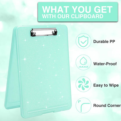 Sooez Clipboard with Storage, Plastic Storage Clipboards with Low Profile Clip, Nursing Clip Boards Foldable, Hanging Clipboard Case for Work, Teacher, Classroom Must Haves, Office School Supplies