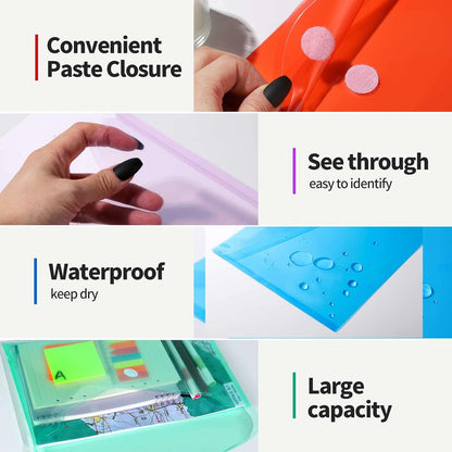 LEOBRO Plastic File Folders for Documents, 6 PCS Plastic Envelopes, Reusable Clear File Folders File Bags Document Holder, A4 Size