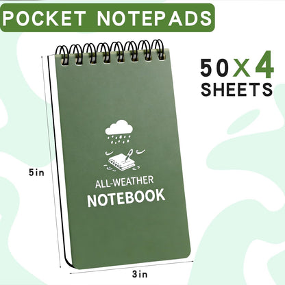 Waterproof Notebook, 4 Pack Pocket Notepad, 3" x 5" Top-Spiral Weatherproof NotePad, All Weather Police Pocket Notebook Mini Memo Steno Note Pads for Outdoor Office School Recording, Black