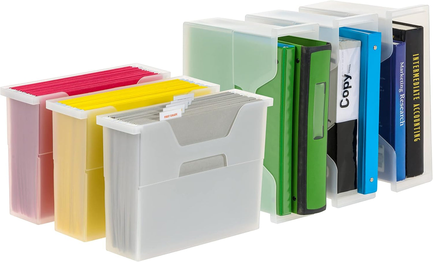 IRIS USA Magazine Holder, Compact File Storage Mini File Organizer for Desk and Home Office, Personal File Organizer for Papers and Magazines, Space-Saving Storage Set 6 Pack, Black