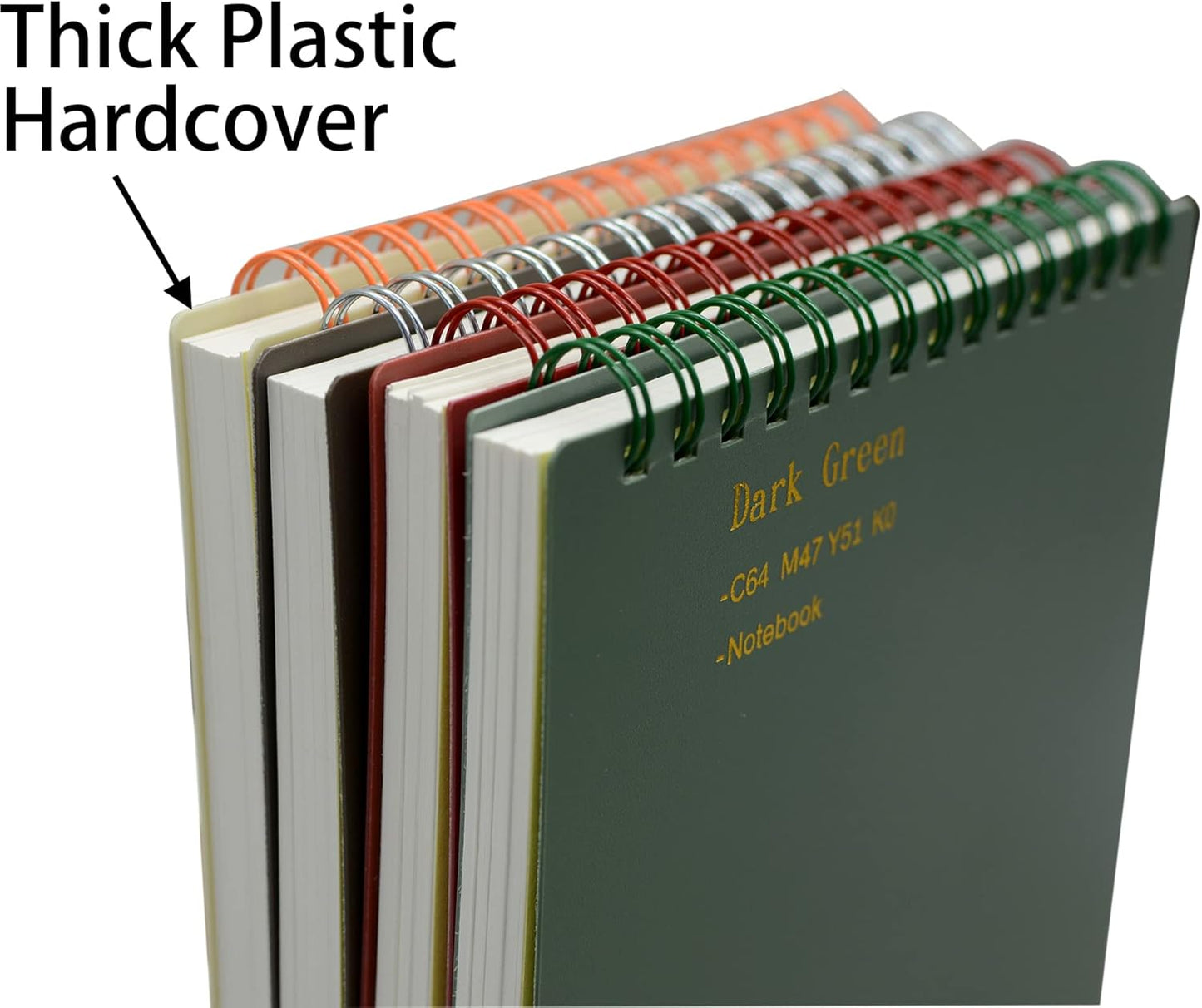 Yansanido Top Bound Spiral Notebook, 4 Pcs 4 Color A5 Size Thick Plastic Hardcover 7mm College Ruled Paper 80 Sheets (160 Pages) Journal for School and Office Supplies (4 Pcs A5)