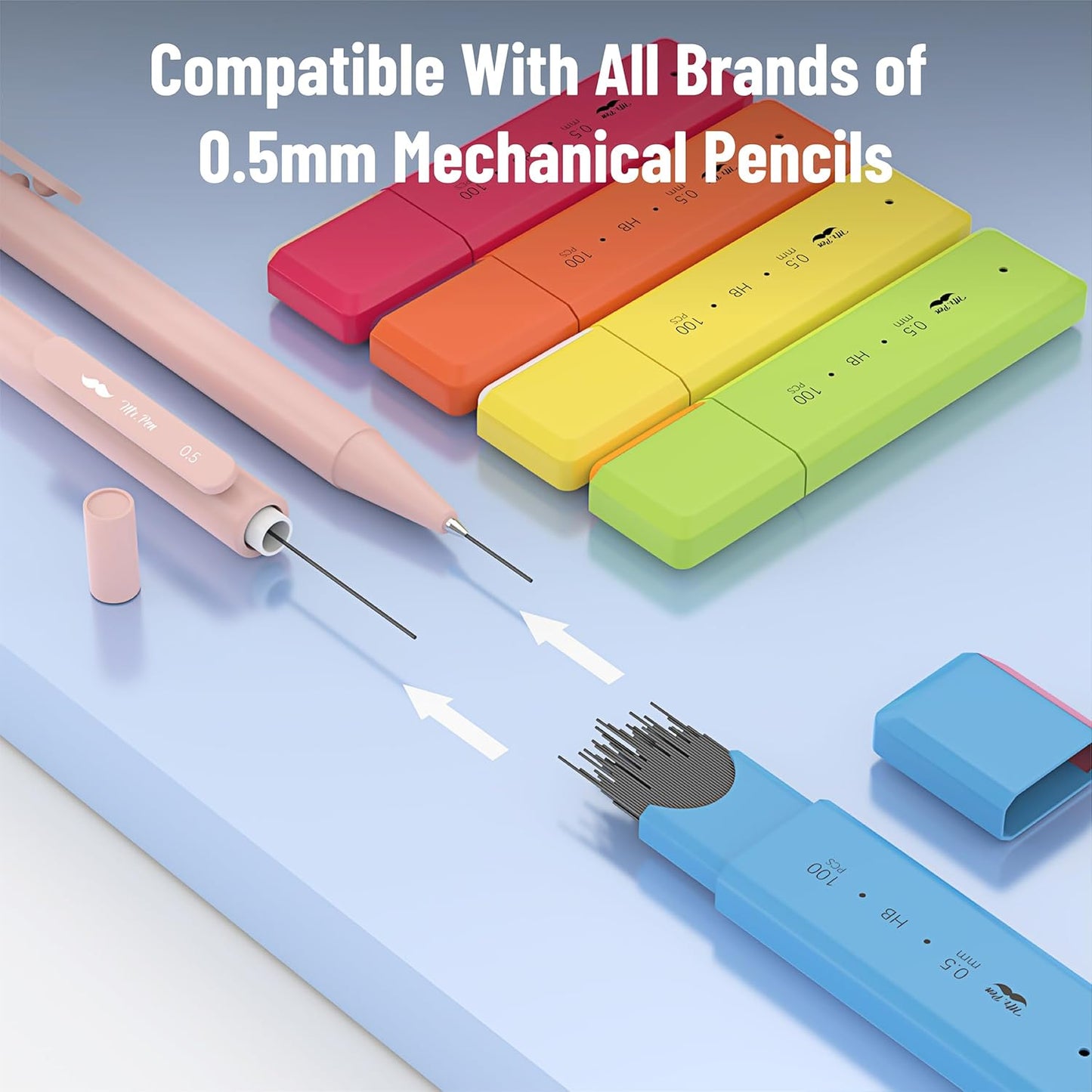 Mr. Pen- 0.5 mm Lead Refills for Mechanical Pencils, 500 pcs (100 per Tube), Black, HB Graphite Lead, Standard Mechanical Pencil Refills for Drawing and Sketching