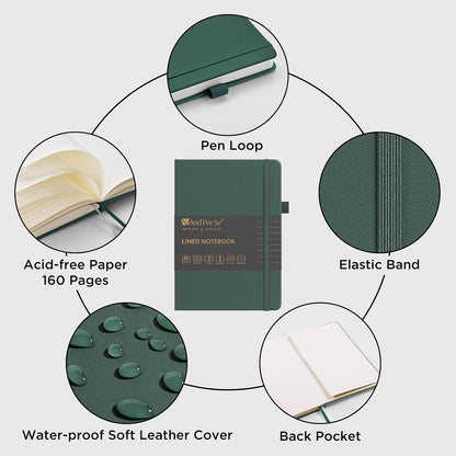 &And Per Se Lined Journal Notebook, 160 Pages, A5 5.7 x 8 inches College Ruled Thick Paper Notebook Journals for Writing, Hardcover Notebooks for Women Men Office School (1 Pack, Green) - Colors A