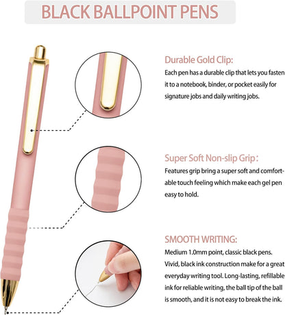 Linbsunne Ballpoint Pens Black Medium Point 1mm Pen with Super Soft Grip Ball Point Pen for Men Women Retractable Pens