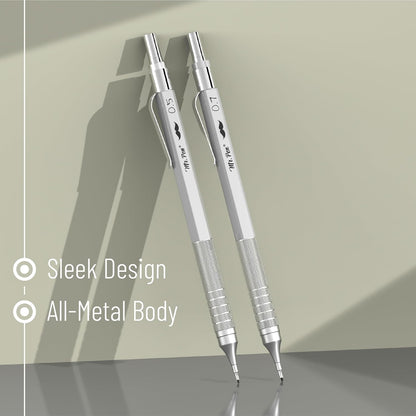 Mr. Pen- Metal Mechanical Pencil Set with Lead Refills & Erasers, 2 Pack, 2 Sizes, 0.5 & 0.7mm, 4x Tubes 2B Lead Refill, 2x Erasers for School Supplies, Note Taking, Drawing, Sketching, Office