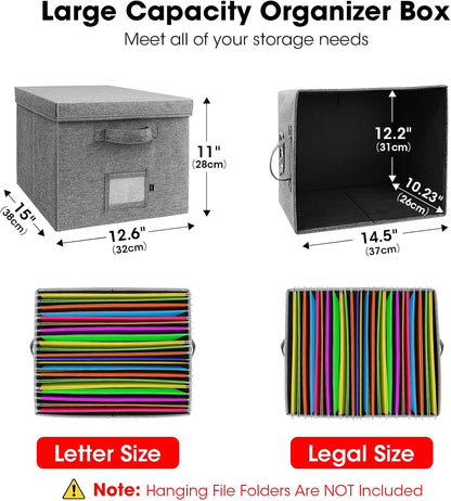File Organizer Box with Lid, Linen Hanging File Storage Box with Handle, Collapsible Document Filling Box for Letter/Legal Folder, Portable File Box for Office/Decor/Home (1 Pack, Green)