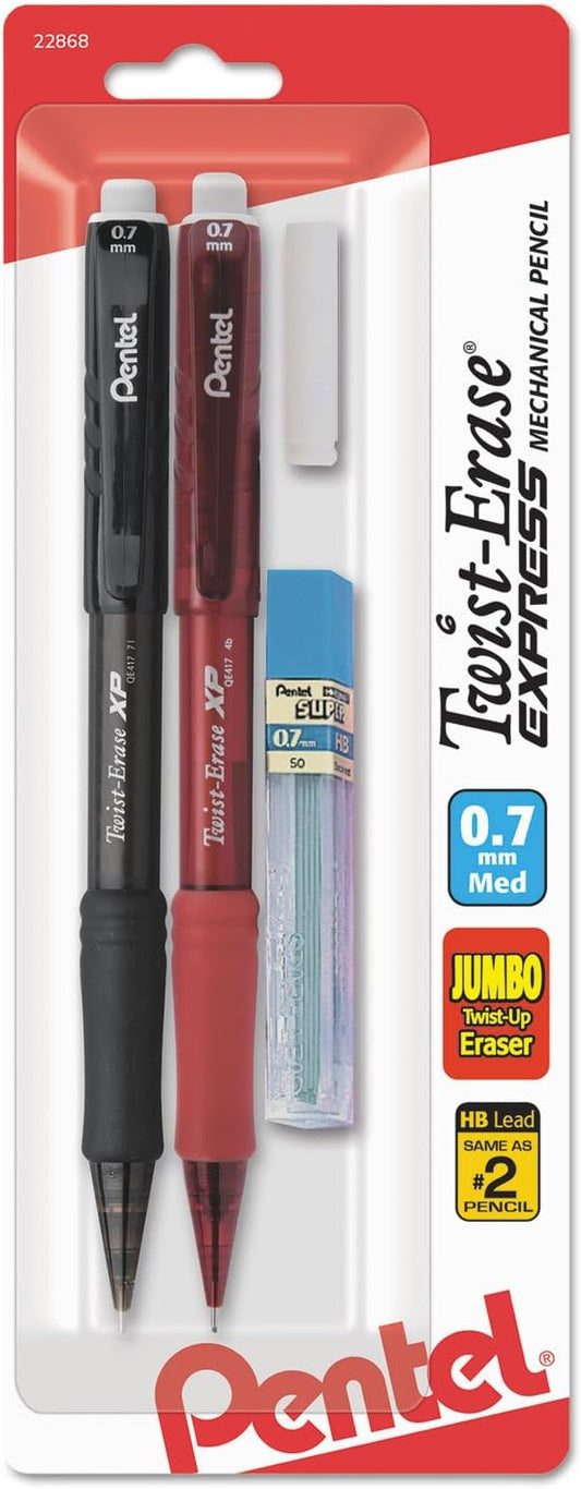 Pentel Twist-Erase Express Mechanical Pencil, (0.7mm), Medium Line, Assorted Fashion Colors, Pack of 5 (QE417FBP5M)