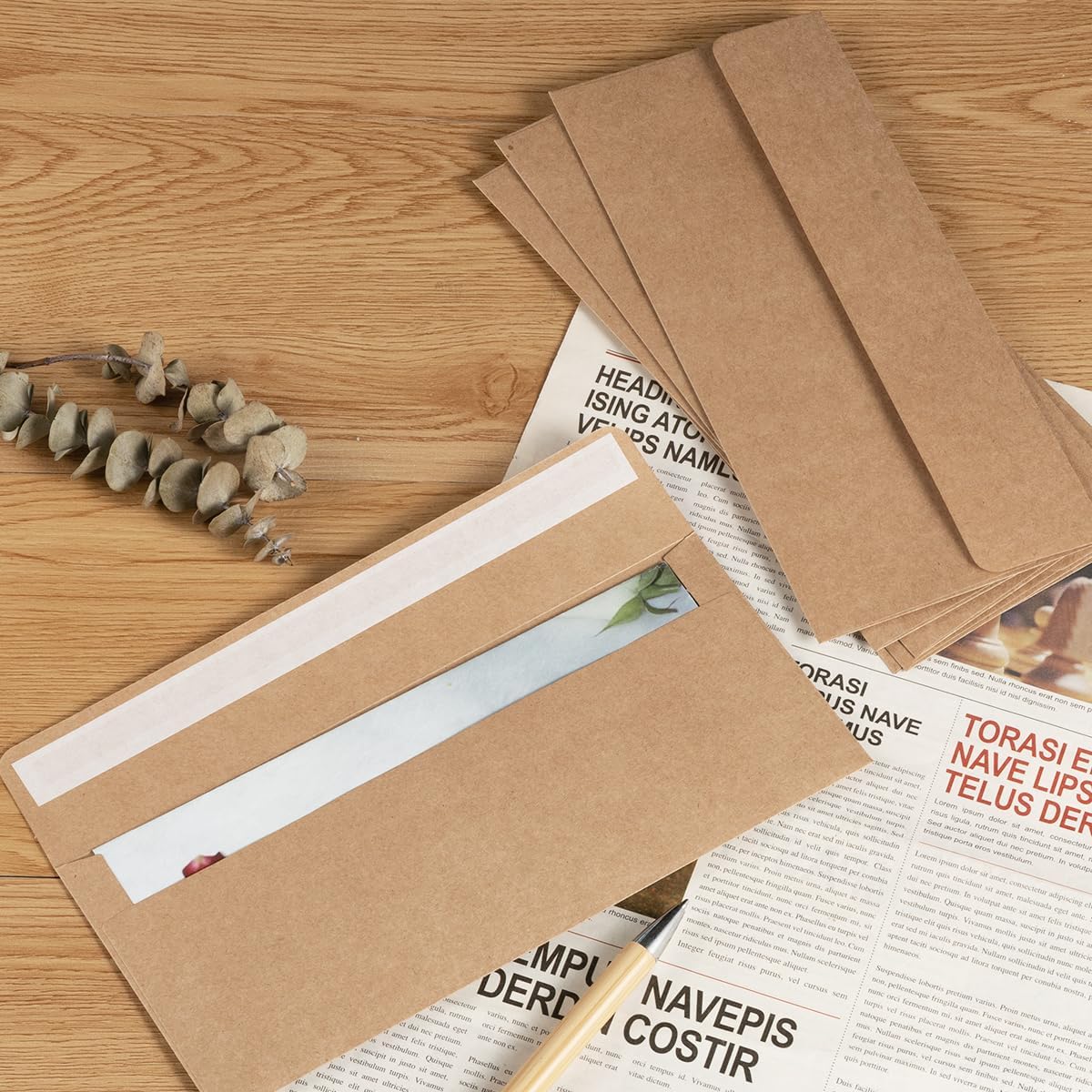 100 Pack Colorful #10 Business Envelopes Self Seal Standard Envelopes for Office Checks, Business, Letter Mailing Invoices, 4.13 x 9.49 Inches (Brown)