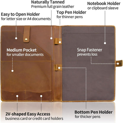 Jack&Chris Leather Portfolio, A4 Document Folder Legal Pad Padfolio, Professional Writing Letter Notepad Clipboard Sleeve Organizer, Resume Folio Binder for Men&Women,JC1823