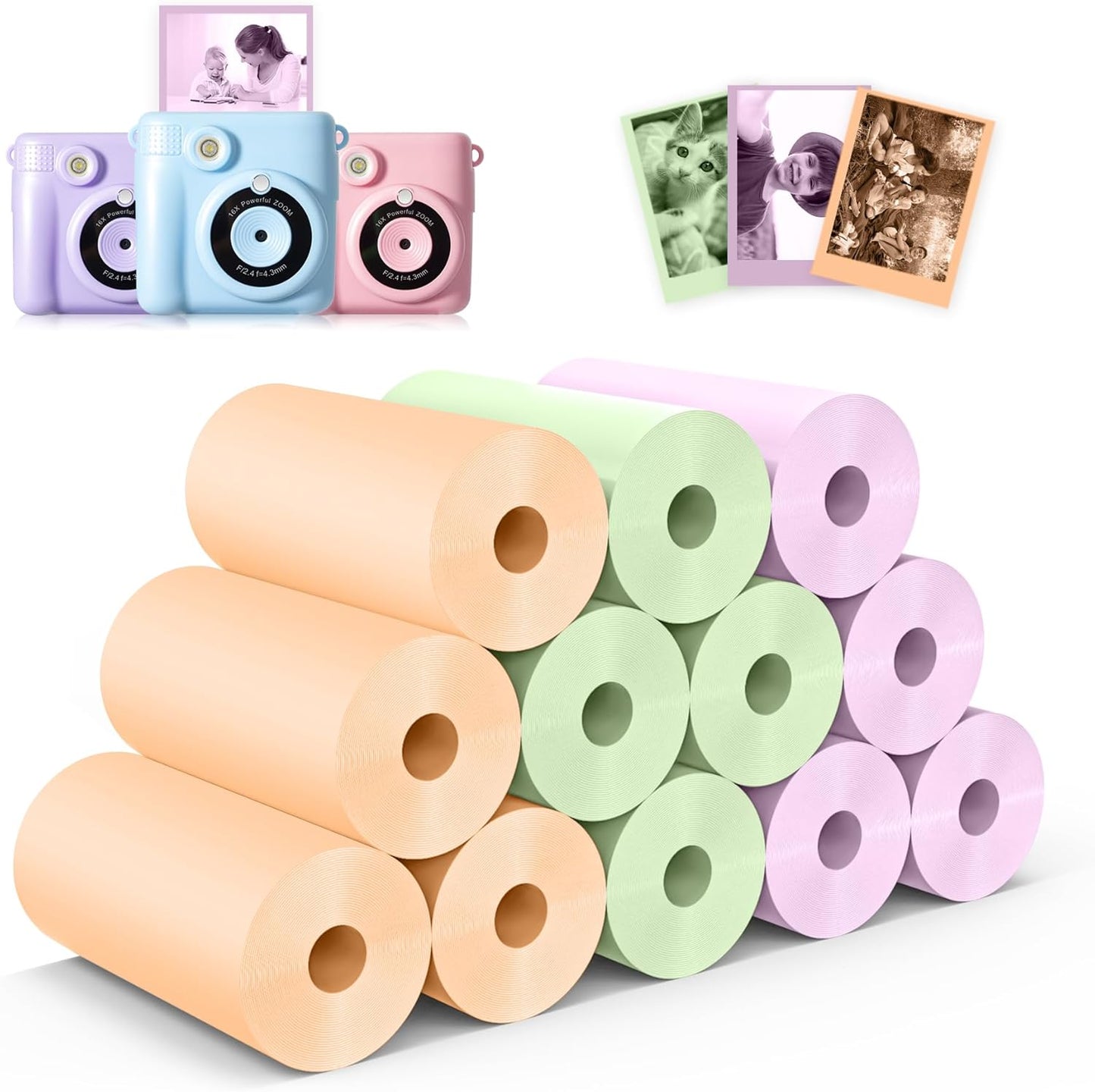12 Rolls Instant Print Camera for Kids Refill Print Paper - Hikkon Thermal Print Paper Rolls Photo Print HD Printing for Most Kids Instant Camera - Paper Only(White-12)
