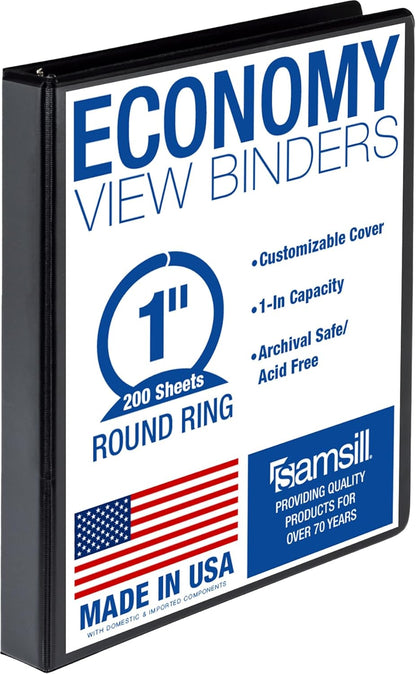 Samsill 3 Inch 3 Ring Binders, Economy Round Ring, Clear View Cover, 550 Sheet Capacity - for School, Home, Office - Black, 4 Pack