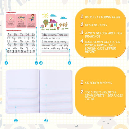 Fulmoon 24 Pcs Primary Composition Notebook K-2 with Picture Space Primary Journal Grades K-2 Draw and Write Journal Composition Book for Preschool Classroom, 80 Sheet (Blue)