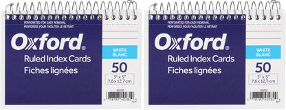 Oxford Premium-Weight Index Cards, Spiral, Ruled, 3 x 5 Inches, White, 50 Cards per Pack, 1 Pack (40282)