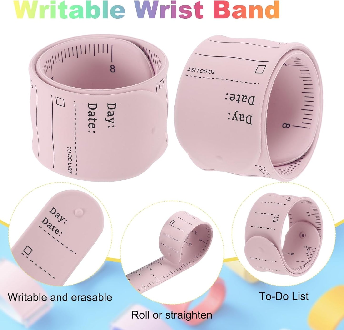 uxcell 2Pcs Writable Wrist Band, 9.45" x 1.18" Waterproof Slap Bracelet Reusable Writable Erasable to Do List Silicone Memo Wrist Bands for Planner Reminder (White)