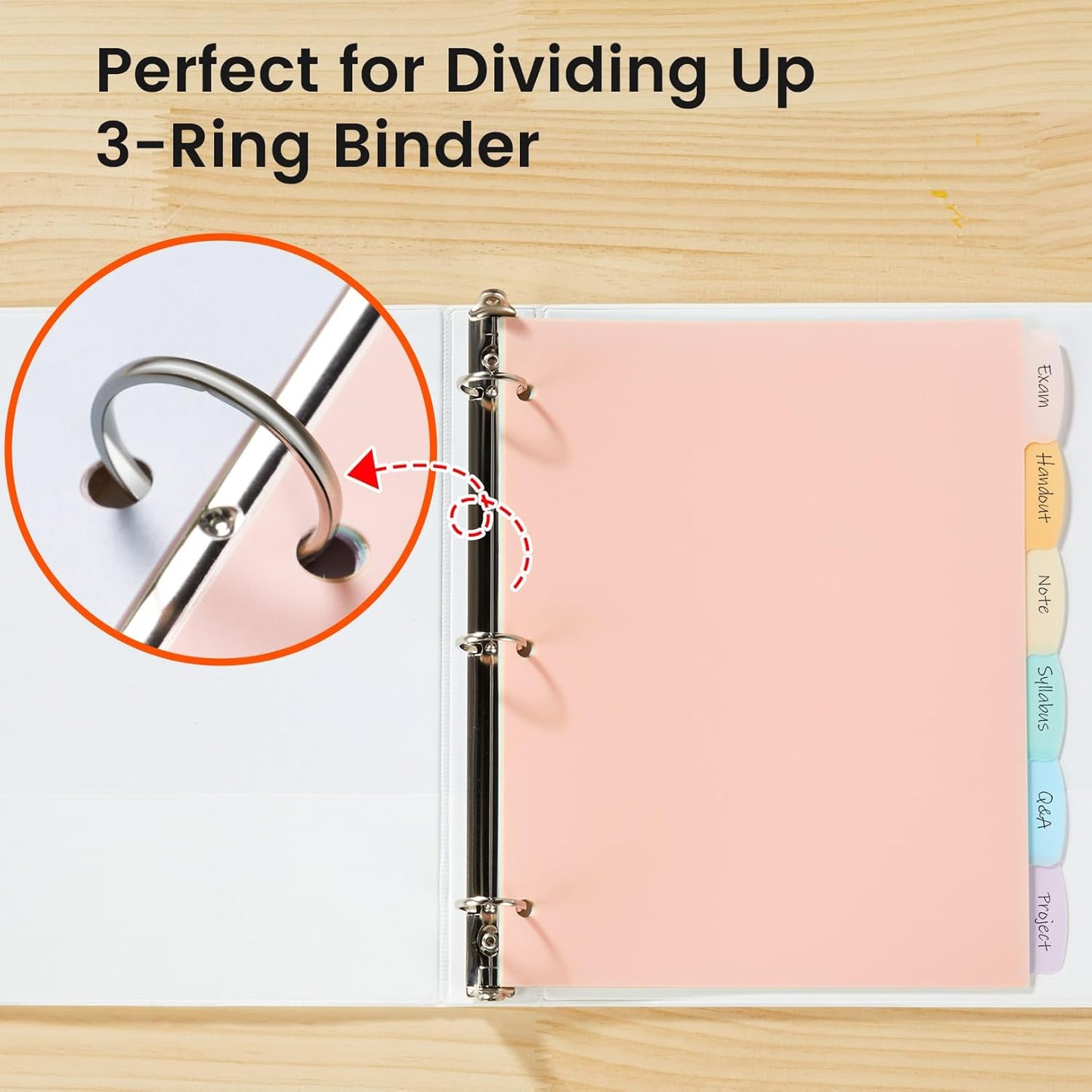 Sooez 6-Tab 3 Ring Binder dividers with tabs, Durable Plastic Write & Erase Tab Dividers for 3 Ring Binder, Aesthetic Cute Binder Dividers for Student, Teacher, Office, Home Organizers, 1 Sets