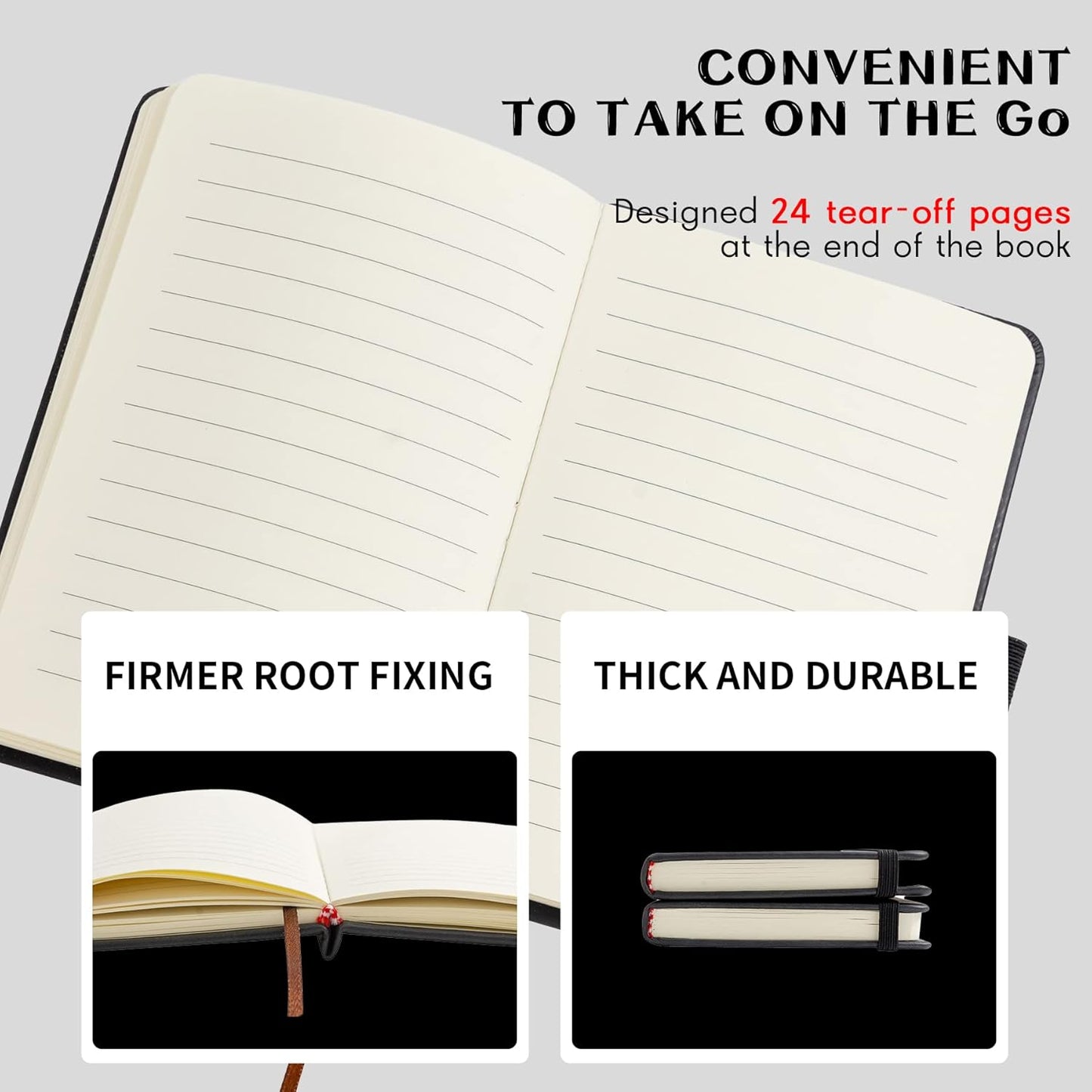 2Pack Pocket Notebook Small Notebook Journal Notebook 4 inches x 5.7 inches 200 Pages Leather Cover With Pen Holder Page Marker Ribbons(Black)